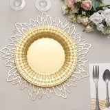 10 Pack | 10inch Gold Basketweave Rim Plastic Dinner Plates, Round Disposable Plates