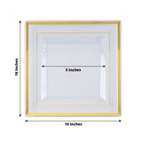 10 Pack - 10inch Gold Trim Clear Square Plastic Disposable Dinner Plates