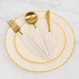 10 Pack 7.5" Ivory Gold Flair Rim Disposable Salad Plates, Round Plastic Dessert Appetizer Plates