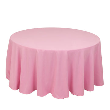 Premium Polyester 120" Round Tablecloth Pink - Seamless 220GSM Wrinkle-Resistant Table Cover