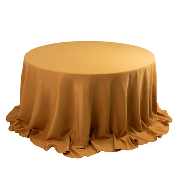 Premium Polyester 132" Round Tablecloth Gold - Seamless 220GSM Wrinkle-Resistant Design for Upscale Occasions