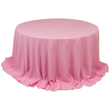 Premium Polyester 132" Round Tablecloth Pink - Seamless 220GSM Wrinkle-Resistant Table Cover