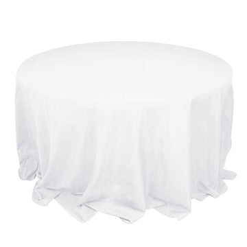 Premium Polyester 132" Round Tablecloth White - Seamless 220GSM Wrinkle-Resistant Design for Upscale Occasions