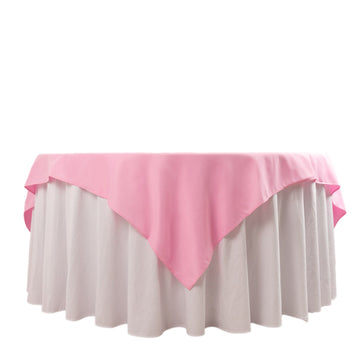 Premium Polyester 70"x70" Table Overlay Square Tablecloth Pink 220GSM Wrinkle-Resistant Table Cover