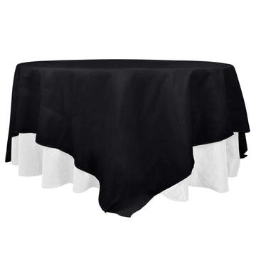 Premium Polyester 90"x90" Table Overlay Square Tablecloth Black 220GSM Wrinkle-Resistant Table Cover