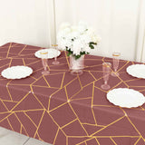 60"x102" Cinnamon Rose Polyester Rectangle Tablecloth With Gold Foil Geometric Pattern