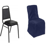 Polyester Chair Cover with Square Top for Banquet Chairs Navy Blue - Durable Reusable Slip-On Cover 