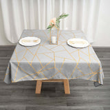 54inch x 54inch Silver Polyester Square Tablecloth With Gold Foil Geometric Pattern