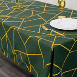 60"x102" Hunter Emerald Green Rectangle Polyester Tablecloth With Gold Foil Geometric Pattern