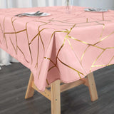 54"x54" Dusty Rose Polyester Square Tablecloth With Gold Foil Geometric Pattern