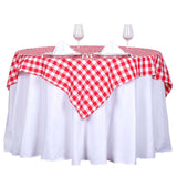 54"x54" White Red Buffalo Plaid Square Table Overlay, Checkered Gingham Polyester Table Overlay