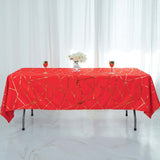 60"x102" Red Rectangle Polyester Tablecloth With Gold Foil Geometric Pattern