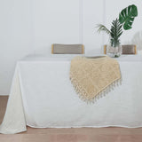 90x132 White Linen Rectangular Tablecloth, Slubby Textured Wrinkle Resistant Tablecloth