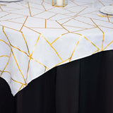 54"x54" White Polyester Square Tablecloth With Gold Foil Geometric Pattern