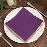 50 Pack | 2 Ply Soft Purple With Gold Foil Edge Dinner Paper Napkins