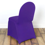 10 Pack Purple Spandex Fitted Banquet Chair Covers, Reusable Stretched Slip On Chair Covers