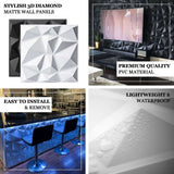 12 Pack | 20inch x 20inch Matte Black 3D Texture PVC Diamond Design Wall Tiles