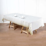 5 Pack White Rectangle Plastic Table Covers with Gold Confetti Dots, 54x108inch PVC Waterproof