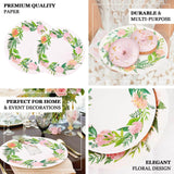 25 Pack | Rose/Peony 9inch Flower Wreath Dinner Paper Plates, Disposable Party Plates