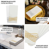 White Gold Airlaid Soft Linen-Feel Paper Dinner Napkins, Disposable Hand Towels Gold Foil