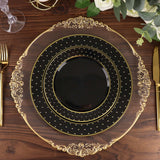 10inch Black / Gold 3D Disposable Dinner Plates With Dotted Rim Design, Round Plastic Party Plates