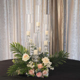 33inch Clear 7 Arm Crystal Cluster Round Taper Candelabra, Candle Holder Pillar Candles Mirror Base