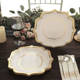 25 Pack | White/Gold 10inch Scallop Rim Dinner Party Paper Plates, Disposable Plates