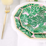 25 Pack | Tropical Palm Leaf 7inch Dessert Salad Paper Plates, Disposable Appetizer Plates Geometric