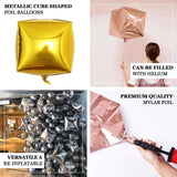 14" Gold Cube Mylar Balloons, 4D Square Foil Balloons