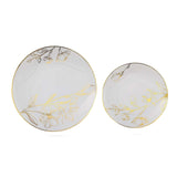 Set of 20 White Plastic Dinner Dessert Plates With Metallic Gold Floral Design, Disposable#whtbkgd