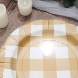 10 Pack | 13inch Gold / White Buffalo Plaid Disposable Charger Plates