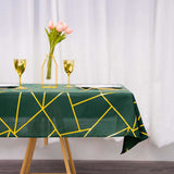 54"x54" Hunter Emerald Green Polyester Square Tablecloth With Gold Foil Geometric Pattern