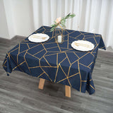 54"x54" Navy Blue Polyester Square Tablecloth With Gold Foil Geometric Pattern