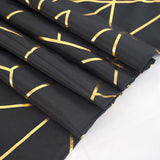 60"x102" Black Rectangle Polyester Tablecloth With Gold Foil Geometric Pattern