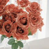 2 Bouquets 17inch Terracotta (Rust) Real Touch Artificial Silk Rose Flower Bushes