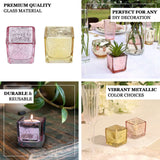 12 Pack | 2inch Square Gold Mercury Glass Candle Holders, Votive Glittered Tealight Holders