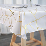 54"x54" White Polyester Square Tablecloth With Gold Foil Geometric Pattern