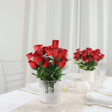 12 Bushes | Red, Black Artificial Premium Silk Flower Rose Bud Bouquets