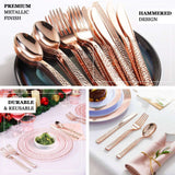 24 Pack | Rose Gold Hammered Style 7inch Heavy Duty Plastic Forks, Plastic Silverware