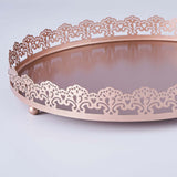 12inch Blush/Rose Gold Premium Metal Decorative Vanity Serving Tray, Round With Embellished Rims