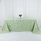 90Inchx132Inch Sage Green Rectangle Polyester Tablecloth With Gold Foil Geometric Pattern