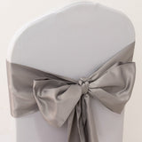 5 Pack Silver Lamour Satin Chair Sashes, Chair Bows - 6x106inch