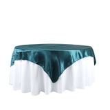 72"x72" Peacock Teal Satin Square Table Overlay