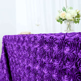 90" x 156" Purple Grandiose Rosette 3D Satin Rectangle Tablecloth