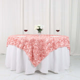 72x72inch Dusty Rose 3D Rosette Satin Table Overlay, Square Tablecloth Topper