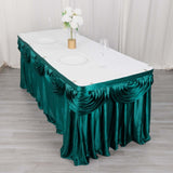 14ft Peacock Teal Pleated Satin Double Drape Table Skirt