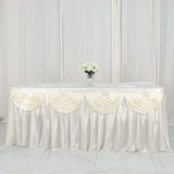 14ft Ivory Pleated Satin Double Drape Table Skirt