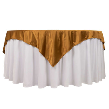 Premium Scuba 70"x70" Table Overlay Square Tablecloth Shimmer Gold - Wrinkle Free & Stain Resistant Table Cover