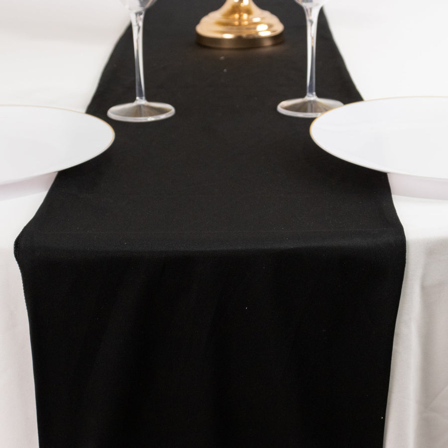 Black Premium Scuba Polyester Table Runner, Wrinkle Free Table Linen