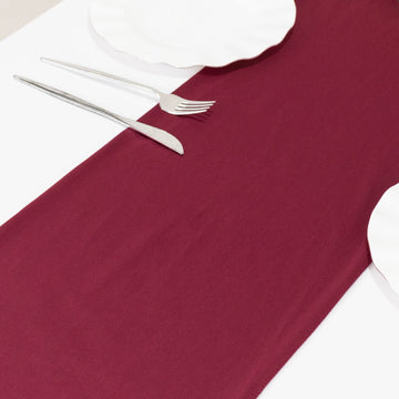 Premium Scuba Polyester 12"x108" Table Runner Burgundy - Wrinkle-Free Table Linen